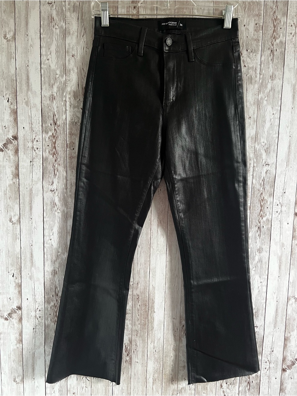 Just Black Women's Black Coated Ankle Jeans Raw Hem Concert Dinner Size 26